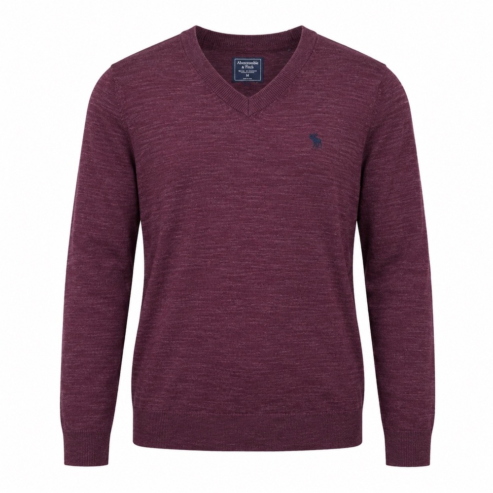 Abercrombie Fitch Mens Burgundy Heather V-Neck Pullover Sweater Medium Logo
